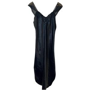 Vintage Dentelle Black Beaded Satin Slip Dress Medium
